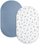 Bassinet Sheet for Baby Boy and Girl 2 Pack, Fitted Sheets for Rectangle, Oval, Hourglass Bassinet Mattress, Muslin Moses Basket Sheets with Neutral Style (Bluebell Bloom & Light Blue) by TinyTreasures Baby Boutique