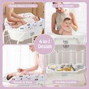 BABY JOY Baby Bathtub with Changing Table, Foldable Infant Diaper Changing Station with Storage Tray, Waterproof Pad, Portable Newborn Nursery Organizer Bath Stand with 4 Universal Wheels (White) by TinyTreasures Baby Boutique