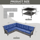 Outdoor Furniture Sectional Sofa L Shaped Couch - Patio Wicker Furniture Set with Coffee Table, 3 Piece Rattan Patio Conversation Sets with Blue Cushion for Deck Backyard Sunroom by GreenHaven Gardens