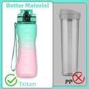 OLDLEY 25 oz Motivational Water Bottle, Sports Water Bottle with Strap, Leakproof BPA Free Large Water Bottles for School, Gym, Travel, Outdoor, Tritan, Green&Pink by CozyNest Decor
