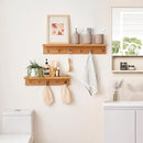 Oak Wood Wall Shelf with 5 Hooks, Entryway Shelf Coat Rack with Hooks Floating Shelves with Hooks for Clothes Hats Towel Purse Robes, Bathroom Mudroom Bedroom (20 inch) by CozyNest Decor