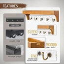 Rebee Vision Key and Mail Holder for Wall with Shelf - Farmhouse House Decor with 5 Rustic Keys Hooks and Decorative Mail Organizer Wall Mount - Decorative Apartment Essentials (Light Brown & White) by CozyNest Decor