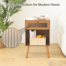 AWASEN Mid Century Nightstand, Bedside Table with Glass Storage Drawer and Large Open Shelf, Modern Night Stand Side End Table with Solid Legs for Bedroom, and Small Space, Brown by CozyNest Decor