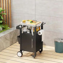 KEIKI Outdoor Grill Cart with Storage and Wheels, Rolling BBQ Prep Table with Spice Rack, Hooks, and Side Handles, Black Metal Bar Cart for Patio Kitchen and Grilling Accessories by CozyNest Decor