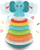 PlenPLAY Baby Tummy Time Toys - Musical Stacking Rings for Toddlers 1-3, Sensory Learning Toys with Elephant Themed Stackable Rings by TinyTreasures Baby Boutique