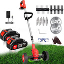 Electric Weed Wacker Eater Cordless Battery Powered, Weed Trimmer 21V Lightweight No-String with 2 Battery Operated & Wheels, 3 in 1 Stringless Grass Trimmer/Edger/Brush Cutter for Garden Yard Lawn by GreenHaven Gardens