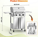 3-Burner Gas Grill with Folding Side Tables,Stainless Steel 24,000 BTU BBQ Grill,Outdoor Propane Grill for Barbecue,Patio,Camping by GreenHaven Gardens