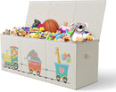 Extra Large Collapsible Sturdy Toy Storage Organizer with Lids, Animal Train Toy Box for Boys Girls, 40"x16"x16", Modern, Beige by TinyTreasures Baby Boutique