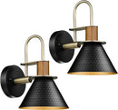 Modern Wall Sconces Set of Two, HWH Industrial Sconce Wall Lighting 1-Light, Gooseneck Barn Wall Vanity Light for Bedroom Kitchen, Hammered Metal Shade, Black and Gold Finish, 5HZG74B-2L BK+BG by CozyNest Decor