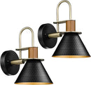 Modern Wall Sconces Set of Two, HWH Industrial Sconce Wall Lighting Indoor Wall Lamp, Gooseneck 1-Light Barn Vanity Light, Hammered Metal Shade, Black and Gold Finish, 5HZG74B-2 BK+BG by CozyNest Decor