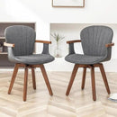 LUNLING Swivel Dining Chairs, Mid Century Modern Gray Fabric+Faux Leather Kitchen Chairs with Arms,Bamboo Legs Side Chairs No Wheels,Accent Chair for Dining Rooms and Offices(Gray Fabric,1PCS) by CozyNest Decor