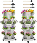 Vertical Planter 5 Tier Stackable Planters Garden Planters Strawberry Herb Flower and Vegetable Planter Indoor Outdoor Gardening Pots with Removable Wheels and Tools 2-Pack by GreenHaven Gardens