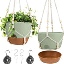 Hanging Planters for Indoor Outdoor Plants, 2 Pack Self Watering Hanging Pot with Drainage Holes, Removable Tray & 2 Kinds of Plant Hangers, 10'' Hanging Flower Pots for Home Garden Decor, Green by CozyNest Decor