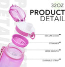 32oz Motivational Water Bottles with Time Marker & Fruit Strainer, Transparent Gradient Color Water Bottle with Times to Drink, Leakproof & BPA Free, Reusable Bottle with Strap (No Straw) by CozyNest Decor