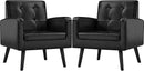 Yaheetech Mid-Century Accent Chairs, PU Leather Modern Upholstered Living Room Chair, Cozy Armchair Button Tufted Back and Wood Legs for Bedroom/Office/Cafe Black 2PCS by CozyNest Decor
