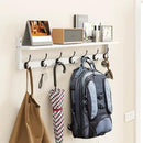 BAMEOS 35" L Wall Hooks with Shelf, Entryway Coat Hooks for Wall with Shelf, Wood Wall Hanging Shelf, Wall-Mounted Coat Rack with 7 Dual Metal Hooks for Bathroom, Kitchen, Living Room, Bedroom (White) by CozyNest Decor