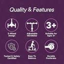 Pink & Purple 3 Wheel Scooter with Seat for Kids – Light-Up LED Wheels, Adjustable Handlebar and Seat, Smooth PU Wheels, Wide Anti-Slip Deck, Rear Foot Brake – Toddler Outdoor Toys for Ages 2+ by TinyTreasures Baby Boutique