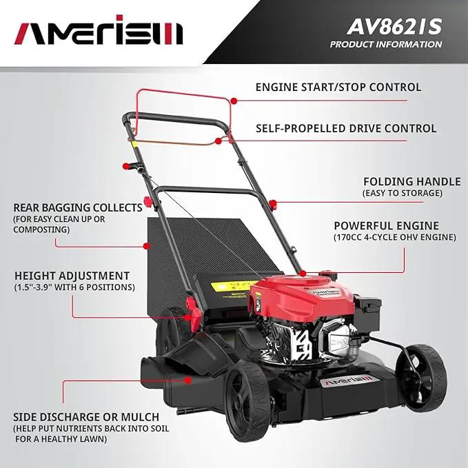 Self Propelled Gas Lawn Mower, 21" with 170cc 4-Cycle OHV Engine 3-in-1 RWD Self-Propelled Lawn Mower (AV8621S1), photo 3 of 9