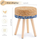 Handwoven Outdoor Ottoman, Water Hyacinth Pouf Round Patio Footstool with Wood Legs, 17-Inch Multipurpose Vanity Stool, Dining Chair, Patio Footrest for Balcony and Garden, Blue by CozyNest Decor