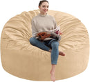 4FT Bean Bag Chair, Large Bean Bag Chairs with Memory Foam Filled, Fluffy Beanbag Sofa with Dutch Velvet Cover, Round BeanBag Chairs for Living Room, Playroom - Khaki by TinyTreasures Baby Boutique