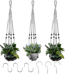 RIFNY Macrame Plant Hanger for 5 to 10 Inch Plant Pots, 35 Inch Indoor Handmade Woven Rope Hanger Kits with Hooks and Wood Beads, Hanging Planter Basket Holder for Boho Home Decor (Grey, 3 Pack) by GreenHaven Gardens