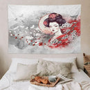 Japanese Geisha Tapestry Asian Red Cherry Blossom Traditional Kimono Folk Tapestries Home Decor for Living Room Bedroom Apartment Farmhouse Dorm 90"x60" by CozyNest Decor