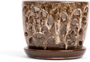 rePotme Orchid Pot - 5 inch Floral Cutout Ceramic Orchid Pot with Holes (Creamy Chestnut) - Includes 5 inch Slotted Pot Liner by GreenHaven Gardens