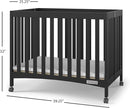 Child Craft London Mini Compact Folding Portable Crib with 2” Crib Mattress and 2 Easy Roll Locking Wheels, Durable Pine Wood Construction (Ebony Black) by TinyTreasures Baby Boutique