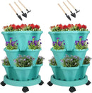 Vertical Planter 3 Tier Stackable Planters Garden Planters Strawberry Herb Flower and Vegetable Planter Indoor Outdoor Gardening Pots with Removable Wheels and Tools by GreenHaven Gardens