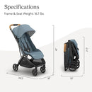 UPPAbaby Minu V3 Travel Stroller | Lightweight + Compact Design | One-Hand Fold + Unfold | from Birth + Overhead Compatible | Dillan (Stone Blue/Carbon Frame/Sand Leather) by TinyTreasures Baby Boutique