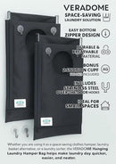 Hanging Laundry Hamper Bag – Space-Saving Dirty Clothes Storage with Free Adjustable Stainless Steel Over-the-Door Hooks & Suction Cup Hooks – Ideal for bathrooms, bedrooms & dorms (2, Gray) by CozyNest Decor