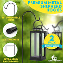 Gray Bunny 65" Shepherds Hooks for Outdoor 2 Pack, Thick Bird Feeder Pole, Hanging Plant Stand, Shepherds Hook for Bird Feeder, Non-Hollow, Non-Adjustable, Extra Long Base Prongs by GreenHaven Gardens