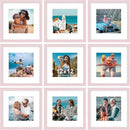 Vittanly 12x12 Picture Frame Set of 9 - Display 8x8 Photos with Mat or 12x12 Without Mat, Wall Mount Frames for Home Decor, Horizontal or Vertical (Pink) by CozyNest Decor