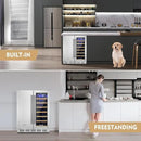 Wine and Beverage Refrigerator, 24 Inch Stainless Steels Beverage Fridge Dual Zone, Wine Beverage Cooler Built-in or Freestanding with Upgraded Cooling, 20 Bottles and 88 Cans Large Capacity by CozyNest Decor