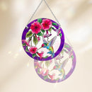 Stained Glass Window Hanging, Hummingbird Gifts for Women, Bird and Flowers Suncatcher for Window, 6" Purple Stained Glass Suncatchers, Hand Painted Glass for Birds Lover (6 inch) by GreenHaven Gardens