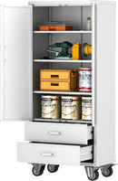 Aobabo Metal Storage Cabinet with 2 Large Drawer, Lockable Steel Storage Cabinet with 3 Adjustable Shelves, for Home, Office, Garage, Classroom, White, Assembly Required by GreenHaven Gardens