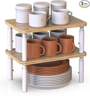 Cabinet Organizer Shelf, Spice Rack Set of 2 Kitchen Pantry Cupboard Shelves, Stackable, Height Adjustable, Natural Bamboo (11.7" W) by CozyNest Decor