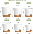 7/6.5/6/5.5/5/4 inch Self Watering Pots for Indoor Outdoor Plants, 6 Pack Plastic Flower Planters with Drainage Holes and Removable Saucers, Plant Pots with Wicking Rope, White Brown by GreenHaven Gardens