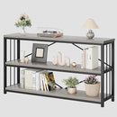 LVB Farmhouse Industrial Console Table, Wood Metal Foyer Entryway Sofa Tables with Storage, 3 Tier Long Rustic Entry Table TV Stand with Shelves for Home Living Room Hallway, Light Grey Oak, 55 Inch by CozyNest Decor