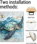 Coastal Sea Turtle Canvas Wall Art Turtle Nautical Ocean Theme Print Poster Framed Picture Painting for Home Beach House Bedroom Wall Decor 11x15 Inch by CozyNest Decor