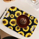 Serving Trays with Handles, 14.5 x 9.8 inch Rectangular Plastic Tray for Restaurant, Kitchen, Sunflower Black Background by CozyNest Decor