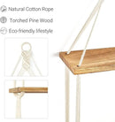 Mkono Macrame Hanging Shelf Boho Wall Decor 2 Tier Handmade Cotton Rope Rustic Wood Floating Shelves Display Photos Plants Hanging Storage Shelving for Living Room Nursery Bathroom Bedroom by CozyNest Decor