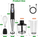 Cordless Immersion Blender Handheld, Rechargeable 4 In 1 Electric Hand Blender Stick Blender Variable Speed with Chopper, Beaker, Whisk, Stainless Steel Blade for Soup, Baby Food, Smoothies by TinyTreasures Baby Boutique