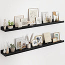 Floating Picture Ledge Shelves 55 Inch Solid Oak Wood Set of 2, Rustic Wall Storage Shelves with Lip, Kids Bookshelf, Photo & Picture Ledge Shelves for Bedroom, Living Room, Kitchen by CozyNest Decor