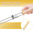 Skewers for Grilling, 17" (10 Pcs) Wooden Handle Double Pronged Stainless Steel Flat Kabob Skewers with Push Bar, Reusable Long Metal Skewer Sticks for Meat Chicken Vegetable, BBQ Accessories by GreenHaven Gardens