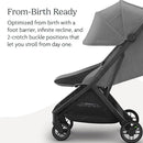 UPPAbaby Minu V3 Travel Stroller | Lightweight + Compact Design | One-Hand Fold + Unfold | from Birth + Overhead Compatible | Greyson (Charcoal Mélange/Carbon Frame/Saddle Leather) by TinyTreasures Baby Boutique