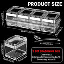 2 Set Acrylic Seasoning Organizer Box 8 Pcs Clear Seasoning Rack Spice Pots Condiments Containers with Lids and Spoons Storage Container Spice Jar for Salt Sugar Cruet Kitchen Cooking Organizer by CozyNest Decor