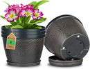 Quarut 4 Pack 8 Inch Flower Pots for Outdoor Indoor, Plastic Plant Pots with Drainage Hole & Saucer, Lightweight Small Flower Pot, Circle Pattern Planters for Garden House planters（Black Copper） by CozyNest Decor