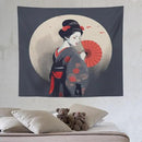 Japanese Woman Geisha Tapestry Asian Red Cherry Blossom Red Sun Traditional Kimono Folk Tapestries Home Decor for Living Room Bedroom Apartment Farmhouse Dorm 60"x50" by CozyNest Decor