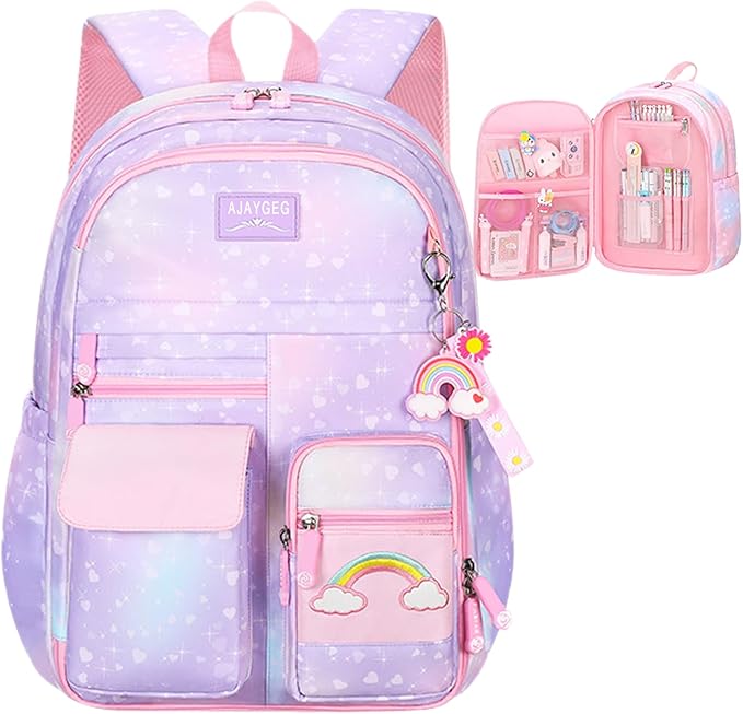 Kawaii Backpack - Pink & Purple Starry Rainbow Bookbag for Girls & Kids by TinyTreasures Baby Boutique